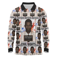 John Lewis Long Sleeve Polo Shirt with Mugshot Collage Design Civil Rights Portrait Good Trouble Tribute - Wonder Print Shop