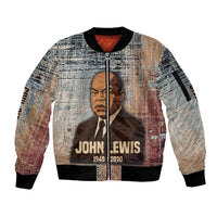 John Lewis Sleeve Zip Bomber Jacket with Freedom Quote Graphic Civil Rights and Legacy Tribute - Wonder Print Shop