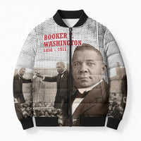 Booker T. Washington Bomber Puffer Jacket Halftone Portrait Design Tilling a Field Quote Historical Civil Rights Tribute - Wonder Print Shop