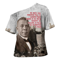 Booker T. Washington Cross Shoulder Shirt Halftone Portrait Design Tilling a Field Quote Historical Civil Rights Tribute - Wonder Print Shop