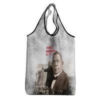Booker T. Washington Grocery Bag Halftone Portrait Design Tilling a Field Quote Historical Civil Rights Tribute - Wonder Print Shop