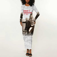 Booker T. Washington Long Sleeve Bodycon Dress Halftone Portrait Design Tilling a Field Quote Historical Civil Rights Tribute - Wonder Print Shop