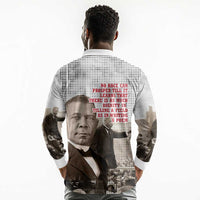 Booker T. Washington Long Sleeve Polo Shirt Halftone Portrait Design Tilling a Field Quote Historical Civil Rights Tribute - Wonder Print Shop