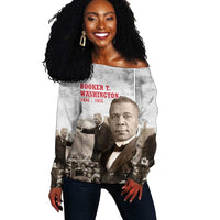 Booker T. Washington Off Shoulder Sweater Halftone Portrait Design Tilling a Field Quote Historical Civil Rights Tribute - Wonder Print Shop