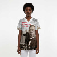 Booker T. Washington Scrub Top Halftone Portrait Design Tilling a Field Quote Historical Civil Rights Tribute - Wonder Print Shop