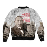 Booker T. Washington Sleeve Zip Bomber Jacket Halftone Portrait Design Tilling a Field Quote Historical Civil Rights Tribute - Wonder Print Shop