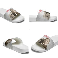 Booker T. Washington Slide Sandals Halftone Portrait Design Tilling a Field Quote Historical Civil Rights Tribute - Wonder Print Shop