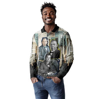 Booker T. Washington Long Sleeve Polo Shirt Historic Portrait Collage Civil Rights Legacy Educational Pioneer Design - Wonder Print Shop