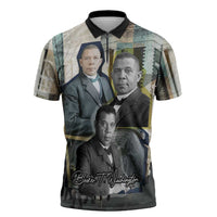 Booker T. Washington Zipper Polo Shirt Historic Portrait Collage Civil Rights Legacy Educational Pioneer Design - Wonder Print Shop