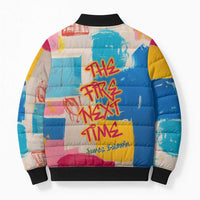 James Baldwin Bomber Puffer Jacket Colorful Graffiti Style Portrait The Fire Next Time Text Bold Civil Rights Tribute - Wonder Print Shop