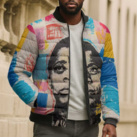 James Baldwin Bomber Puffer Jacket Colorful Graffiti Style Portrait The Fire Next Time Text Bold Civil Rights Tribute - Wonder Print Shop