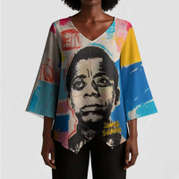 James Baldwin Kimono Sleeve Blouse Colorful Graffiti Style Portrait The Fire Next Time Text Bold Civil Rights Tribute - Wonder Print Shop