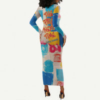 James Baldwin Long Sleeve Bodycon Dress Colorful Graffiti Style Portrait The Fire Next Time Text Bold Civil Rights Tribute - Wonder Print Shop