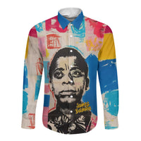 James Baldwin Long Sleeve Button Shirt Colorful Graffiti Style Portrait The Fire Next Time Text Bold Civil Rights Tribute - Wonder Print Shop