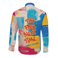 James Baldwin Long Sleeve Button Shirt Colorful Graffiti Style Portrait The Fire Next Time Text Bold Civil Rights Tribute - Wonder Print Shop