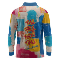 James Baldwin Long Sleeve Polo Shirt Colorful Graffiti Style Portrait The Fire Next Time Text Bold Civil Rights Tribute - Wonder Print Shop