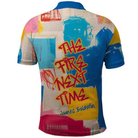 James Baldwin Polo Shirt Colorful Graffiti Style Portrait The Fire Next Time Text Bold Civil Rights Tribute TS04