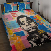 James Baldwin Quilt Bed Set Colorful Graffiti Style Portrait The Fire Next Time Text Bold Civil Rights Tribute - Wonder Print Shop