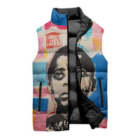 James Baldwin Sleeveless Puffer Jacket Colorful Graffiti Style Portrait The Fire Next Time Text Bold Civil Rights Tribute - Wonder Print Shop