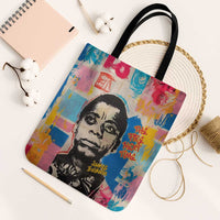 James Baldwin Tote Bag Colorful Graffiti Style Portrait The Fire Next Time Text Bold Civil Rights Tribute - Wonder Print Shop