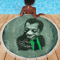 James Baldwin Beach Blanket Green Handwritten Script Design Smiling Portrait Civil Rights and Literature - Wonder Print Shop