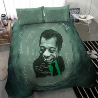 James Baldwin Bedding Set Green Handwritten Script Design Smiling Portrait Civil Rights and Literature - Wonder Print Shop
