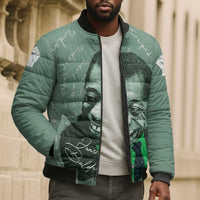 James Baldwin Bomber Puffer Jacket Green Handwritten Script Design Smiling Portrait Civil Rights and Literature - Wonder Print Shop