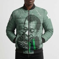 James Baldwin Bomber Puffer Jacket Green Handwritten Script Design Smiling Portrait Civil Rights and Literature - Wonder Print Shop