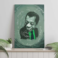 James Baldwin Canvas Wall Art Green Handwritten Script Design Smiling Portrait Civil Rights and Literature - Wonder Print Shop