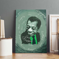 James Baldwin Canvas Wall Art Green Handwritten Script Design Smiling Portrait Civil Rights and Literature - Wonder Print Shop