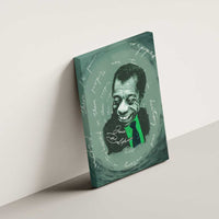 James Baldwin Canvas Wall Art Green Handwritten Script Design Smiling Portrait Civil Rights and Literature - Wonder Print Shop