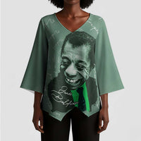 James Baldwin Kimono Sleeve Blouse Green Handwritten Script Design Smiling Portrait Civil Rights and Literature - Wonder Print Shop