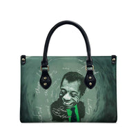 James Baldwin Leather Bag Green Handwritten Script Design Smiling Portrait Civil Rights and Literature - Wonder Print Shop