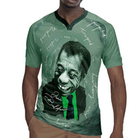 James Baldwin Rugby Jersey Green Handwritten Script Design Smiling Portrait Civil Rights and Literature TS04