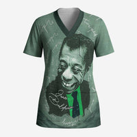 James Baldwin Scrub Top Green Handwritten Script Design Smiling Portrait Civil Rights and Literature - Wonder Print Shop