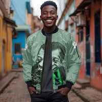 James Baldwin Sleeve Zip Bomber Jacket Green Handwritten Script Design Smiling Portrait Civil Rights and Literature - Wonder Print Shop