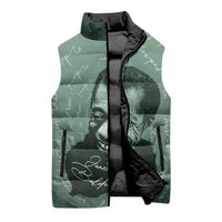 James Baldwin Sleeveless Puffer Jacket Green Handwritten Script Design Smiling Portrait Civil Rights and Literature - Wonder Print Shop