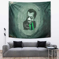 James Baldwin Tapestry Green Handwritten Script Design Smiling Portrait Civil Rights and Literature - Wonder Print Shop