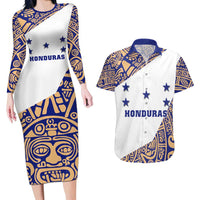 Honduras Couples Matching Long Sleeve Bodycon Dress and Hawaiian Shirt National Emblem Blended with Traditional Patterns - Cultural Heritage Design