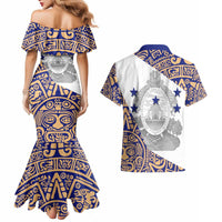 Honduras Couples Matching Mermaid Dress and Hawaiian Shirt National Emblem Blended with Traditional Patterns - Cultural Heritage Design