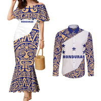 Honduras Couples Matching Mermaid Dress and Long Sleeve Button Shirt National Emblem Blended with Traditional Patterns - Cultural Heritage Design