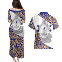Honduras Couples Matching Puletasi and Hawaiian Shirt National Emblem Blended with Traditional Patterns - Cultural Heritage Design