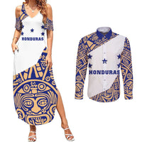 Honduras Couples Matching Summer Maxi Dress and Long Sleeve Button Shirt National Emblem Blended with Traditional Patterns - Cultural Heritage Design