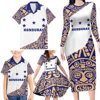 Honduras Family Matching Long Sleeve Bodycon Dress and Hawaiian Shirt National Emblem Blended with Traditional Patterns - Cultural Heritage Design