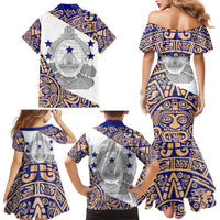 Honduras Family Matching Mermaid Dress and Hawaiian Shirt National Emblem Blended with Traditional Patterns - Cultural Heritage Design