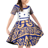 Honduras Family Matching Off Shoulder Short Dress and Hawaiian Shirt National Emblem Blended with Traditional Patterns - Cultural Heritage Design