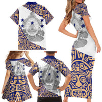 Honduras Family Matching Short Sleeve Bodycon Dress and Hawaiian Shirt National Emblem Blended with Traditional Patterns - Cultural Heritage Design