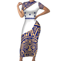 Honduras Family Matching Short Sleeve Bodycon Dress and Hawaiian Shirt National Emblem Blended with Traditional Patterns - Cultural Heritage Design
