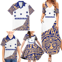 Honduras Family Matching Summer Maxi Dress and Hawaiian Shirt National Emblem Blended with Traditional Patterns - Cultural Heritage Design