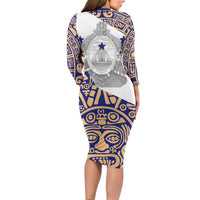 Honduras Long Sleeve Bodycon Dress National Emblem Blended with Traditional Patterns - Cultural Heritage Design
